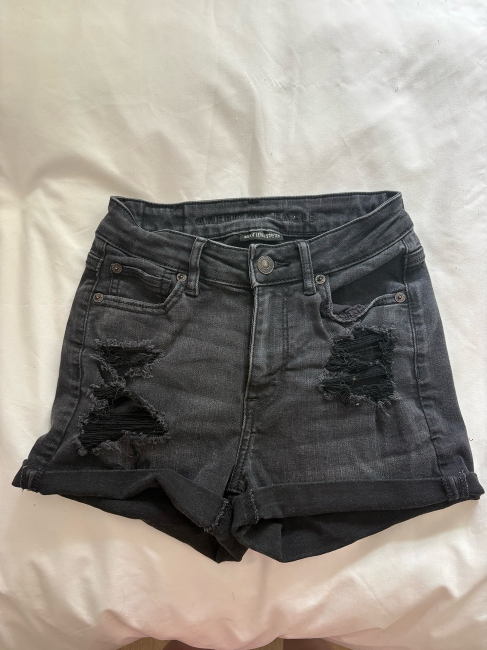 American Eagle High-Rise Distressed Black Denim Women’s Shorts